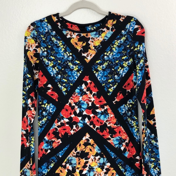 Topshop Long Sleeve Floral Print Bodycon Dress - Picture 4 of 8